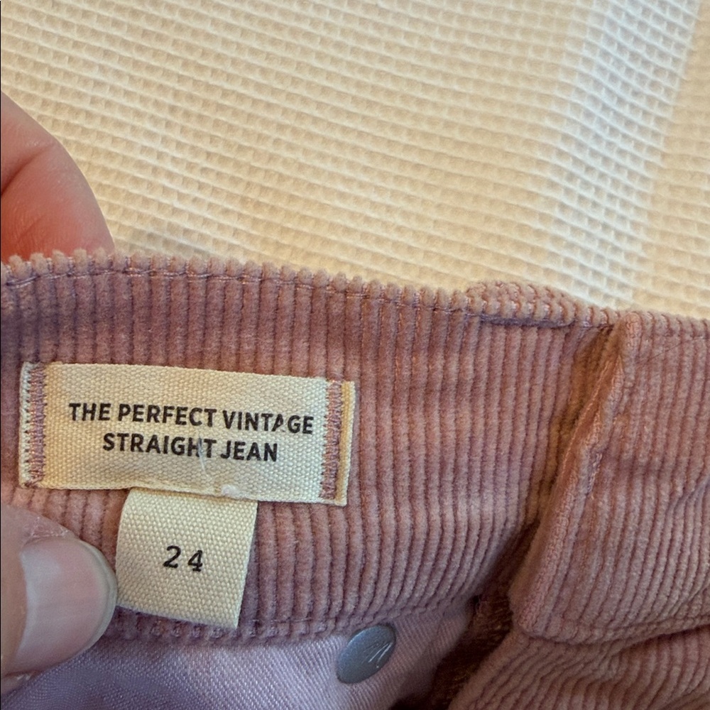 Madewell The Perfect Vintage Straight Jeans Corduroy Size 24 Sand Pink - Picture 5 of 14